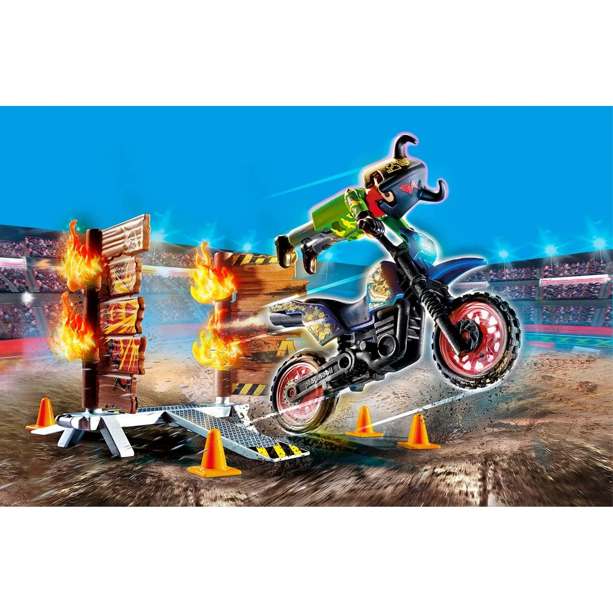 Playmobil Stunt Show Motocross with Fiery Wall - Image 3
