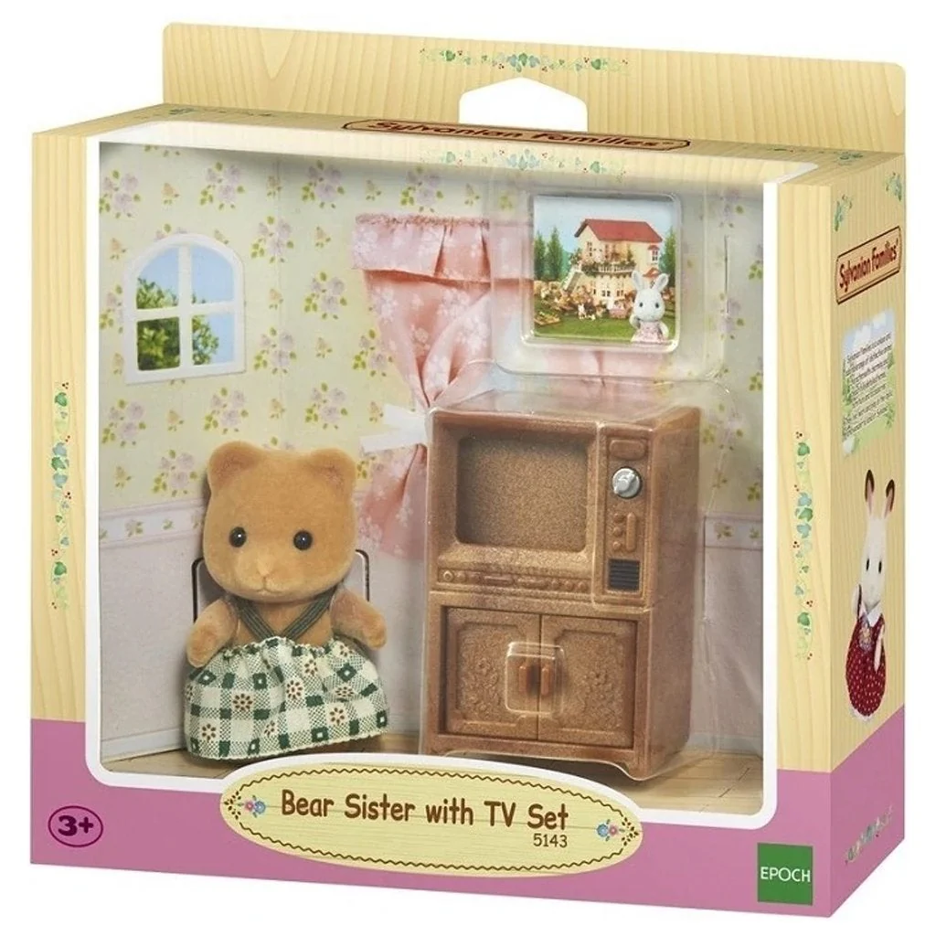 Sylvanian Families Bear Sister with TV Set