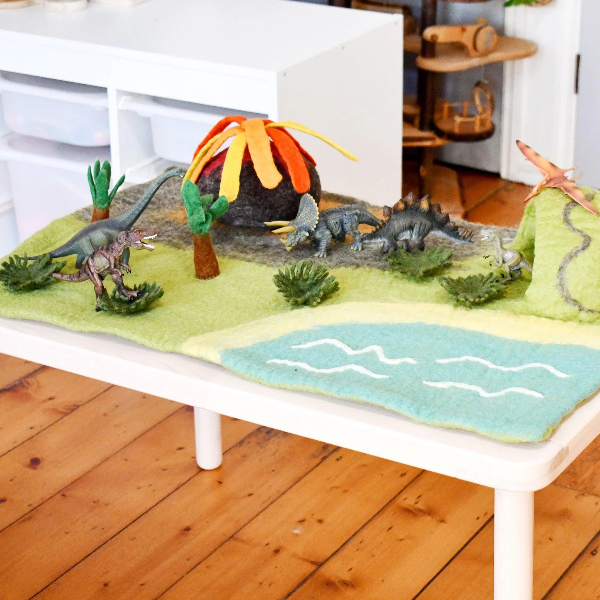 Tara Treasures: Dinosaur Land with Volcano Play Mat Playscape - Large - Image 3