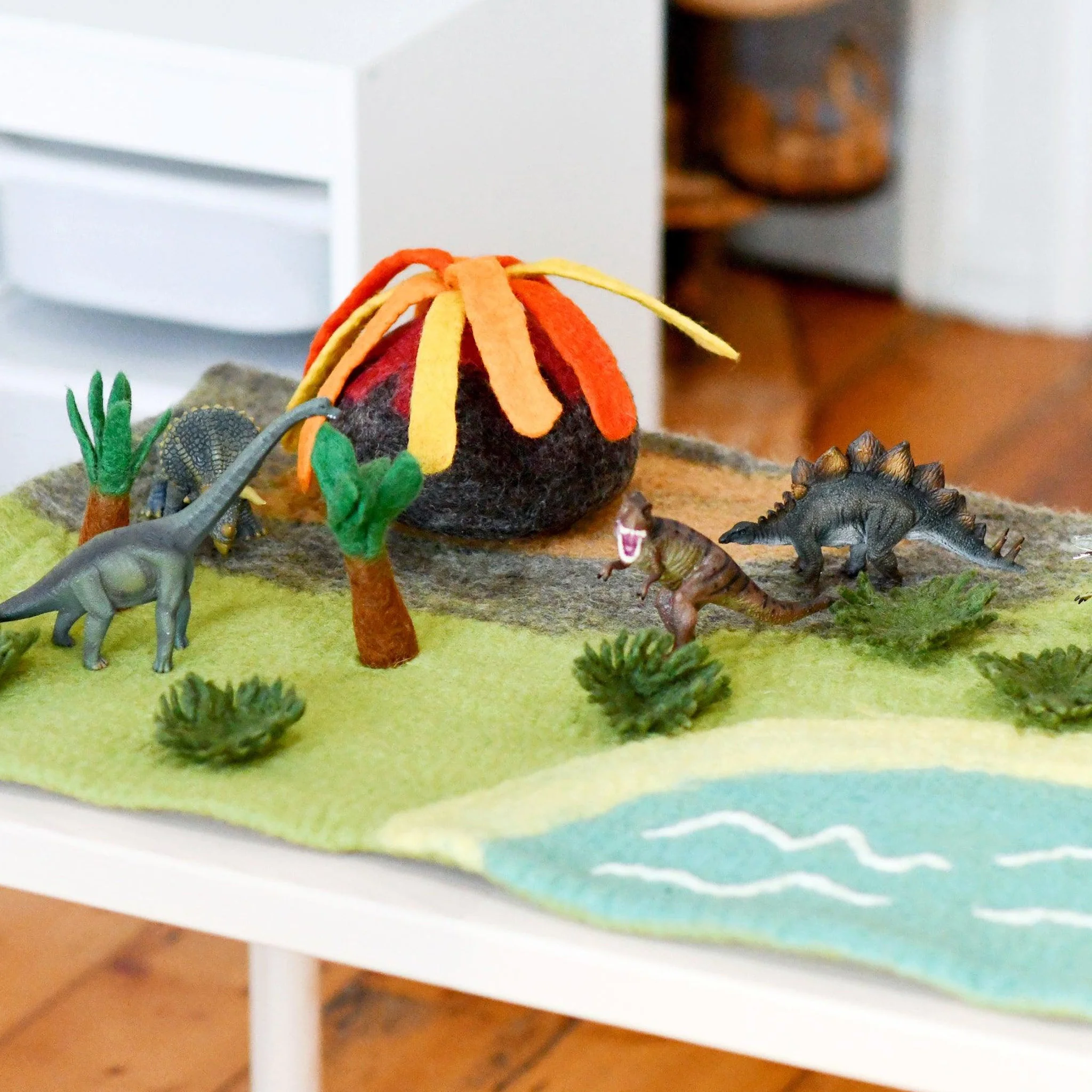 Tara Treasures: Dinosaur Land with Volcano Play Mat Playscape - Large - Image 4